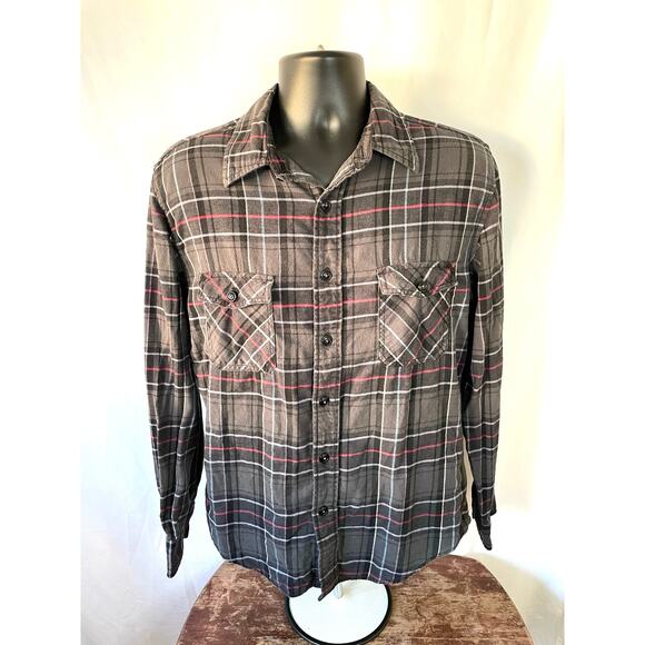 Arizona Jean Co Gray Red Plaid Flannel Shirt Men’s M - Picture 1 of 6